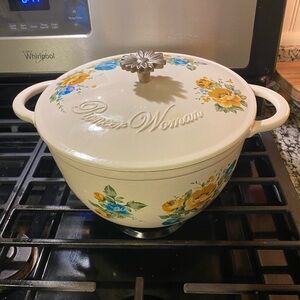 The Pioneer Woman Cream Dutch Oven with Blue and Yellow Floral Design